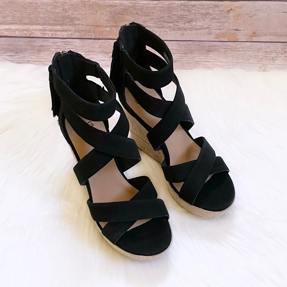 UGG Raquel Black Espadrille Platform Wedge Sandals - Picture 3 of 8
